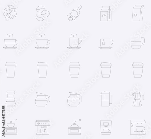 Coffee linear icon collection. Editable stroke. Vector illustration