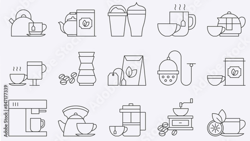 Coffee linear icon collection. Editable stroke. Vector illustration