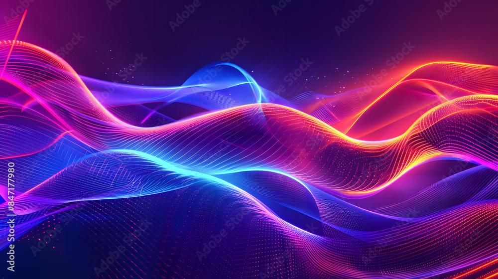 Glowing neon light waves background. Modern abstract wavy futuristic illustration. Colorful Wave element with neon led illumination design. Black Friday sale, cyber Monday concept Glowing neon light waves background. Modern abstract wavy futuristic illustration. Colorful Wave element with neon led illumination design. Black Friday sale, cyber Monday concept