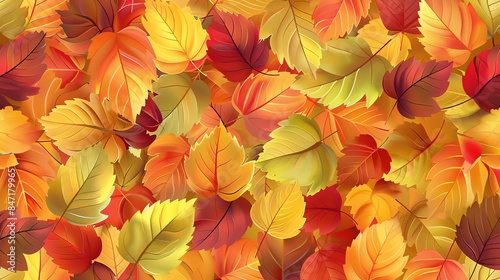 A stunningly beautiful image of fallen leaves in the autumn season. The leaves are a variety of colors, including red, orange, yellow, and green.
