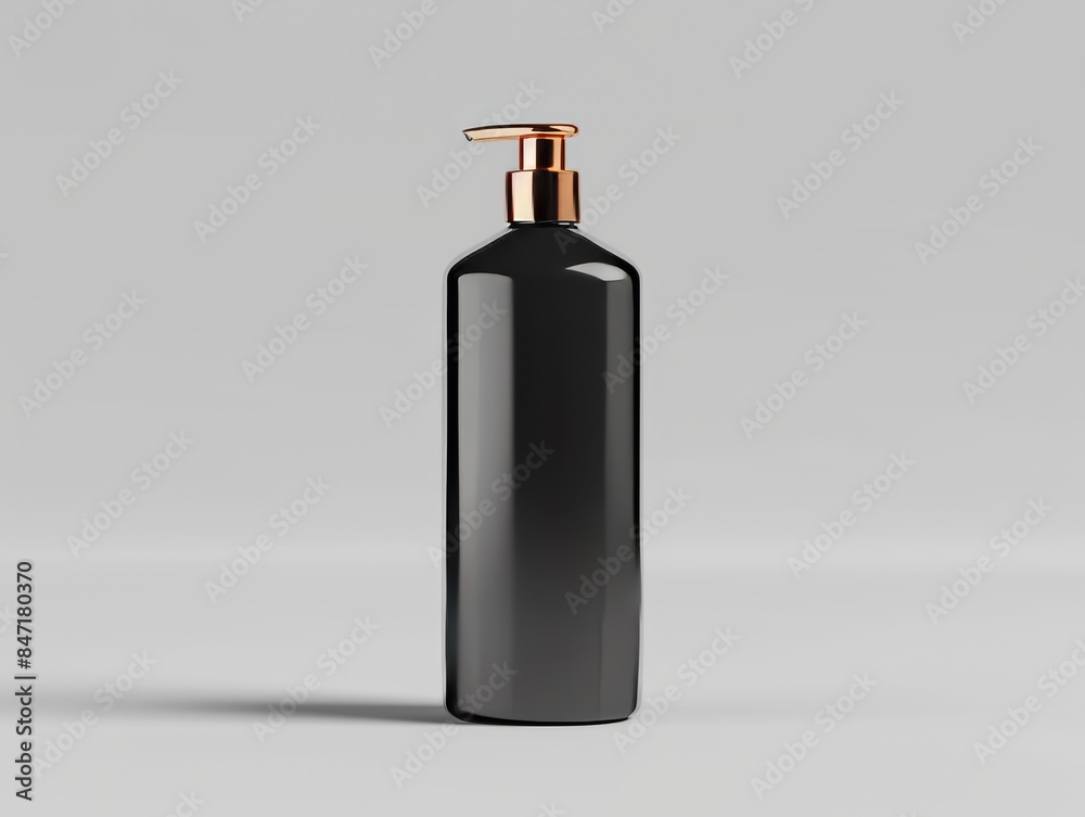 Black Pump Bottle With Gold Top On White Background