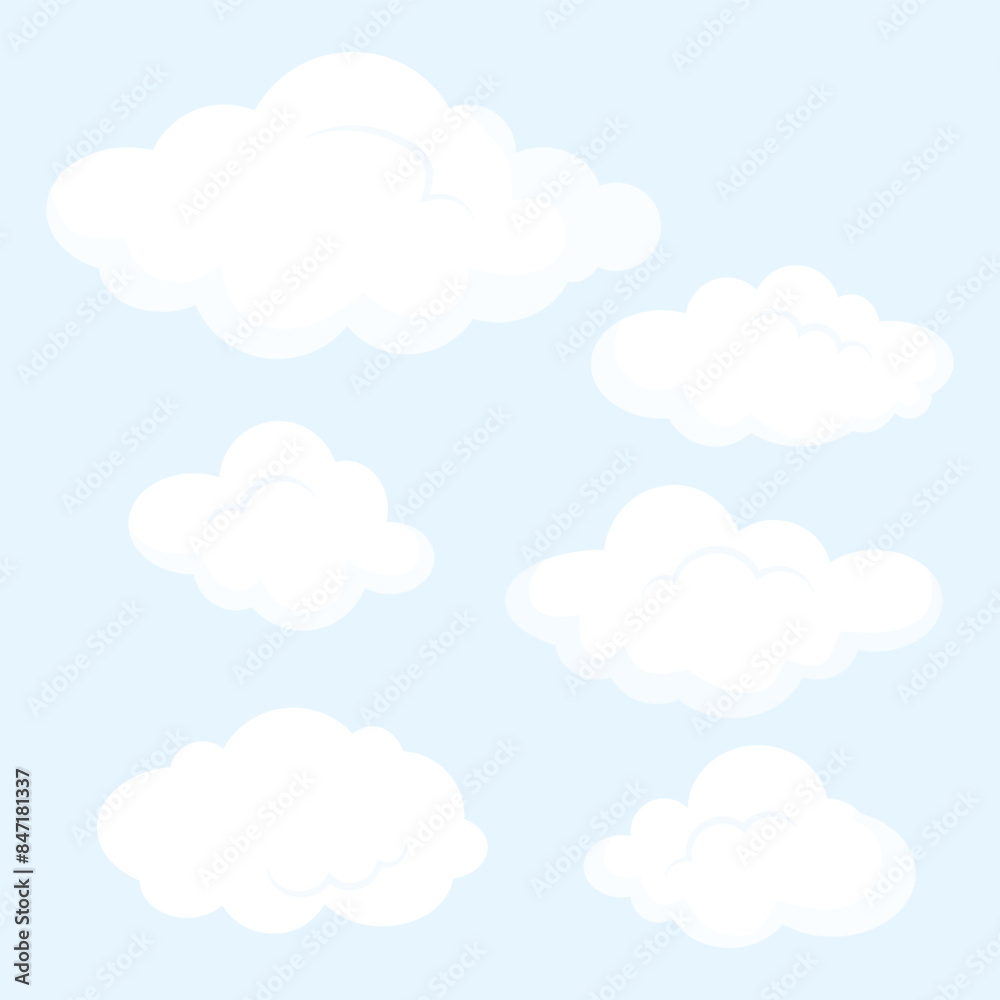 Set of flat white cartoon clouds