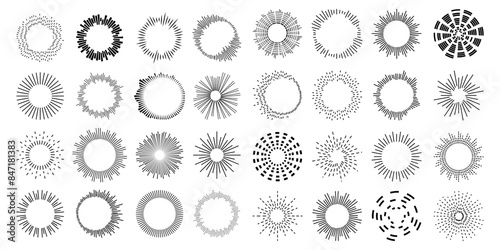 Set circular equalizer. Audio waves for music sounds. Abstract radial radio and voice volume symbol.