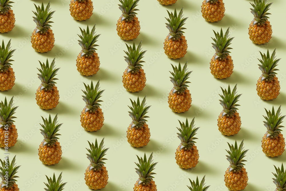 Seamless pattern of pineapples in diagonal rows over beige background Seamless pattern of pineapples in diagonal rows over beige background