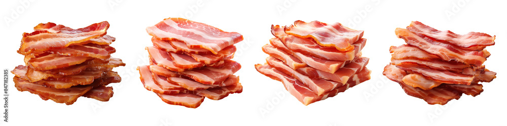 Collection set of cooked bacon slices isolated on transparent background Collection set of cooked bacon slices isolated on transparent background