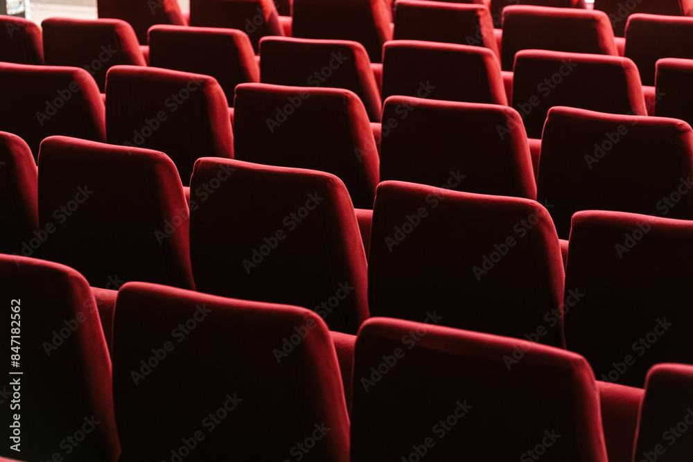 Rows of red seats in cinema theater Rows of red seats in cinema theater