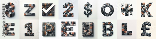 Gray and Terracota stones tiling Lettering Typeface. AI generated illustration