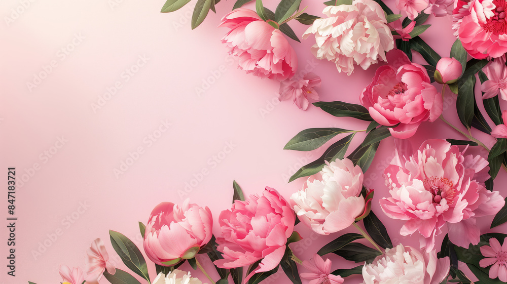 summer card with flowers. banner with peonies, woman's day, 8 march, Easter, mother's day, birthday card, anniversary, copy space, generative ai summer card with flowers. banner with peonies, woman's day, 8 march, Easter, mother's day, birthday card, anniversary, copy space, generative ai