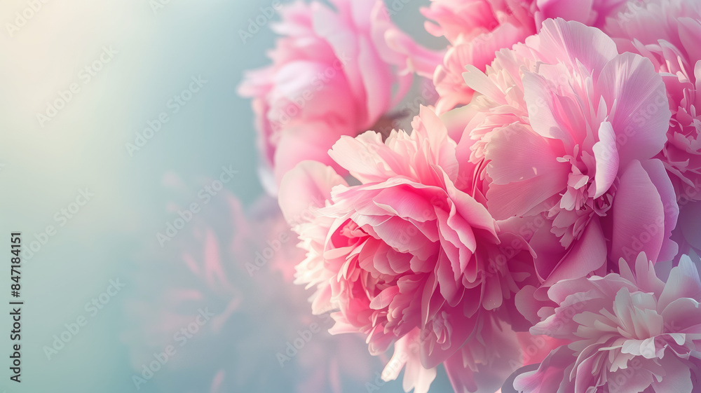 summer card with flowers. banner with peonies, woman's day, 8 march, Easter, mother's day, birthday card, anniversary, copy space, generative ai summer card with flowers. banner with peonies, woman's day, 8 march, Easter, mother's day, birthday card, anniversary, copy space, generative ai