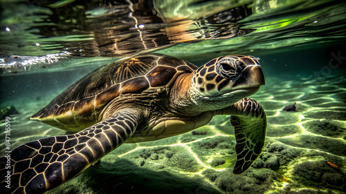 A Turtle swimming in crystal water photo