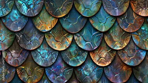 Colorful seamless pattern of shiny scales. © stocker