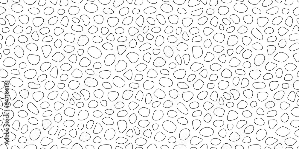 Stones monochrome seamless pattern. Abstract geometric smooth rounded shapes vector illustration. Outline effect bubbles repeated background. Black and white colors. Simple random pebbles and rocks Stones monochrome seamless pattern. Abstract geometric smooth rounded shapes vector illustration. Outline effect bubbles repeated background. Black and white colors. Simple random pebbles and rocks