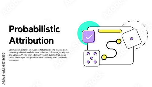 Probabilistic Attribution Icon with Dice and Workflow Path