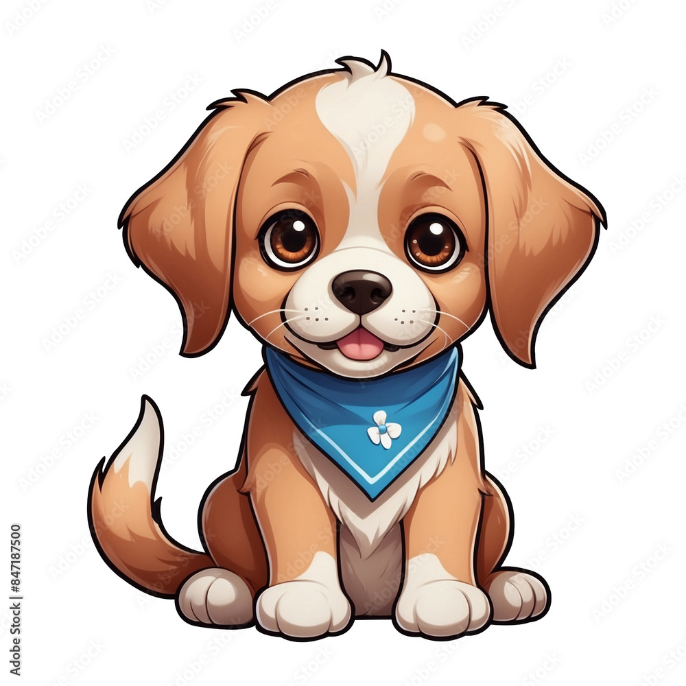 Cute Childish Kawaii Street Dog Puppy Character Sticker Standing with Big Round Eyes, Patchy Fur, and Playful Expression, Thick Black Outline, Thick White Offset, Generative AI. Cute Childish Kawaii Street Dog Puppy Character Sticker Standing with Big Round Eyes, Patchy Fur, and Playful Expression, Thick Black Outline, Thick White Offset, Generative AI.