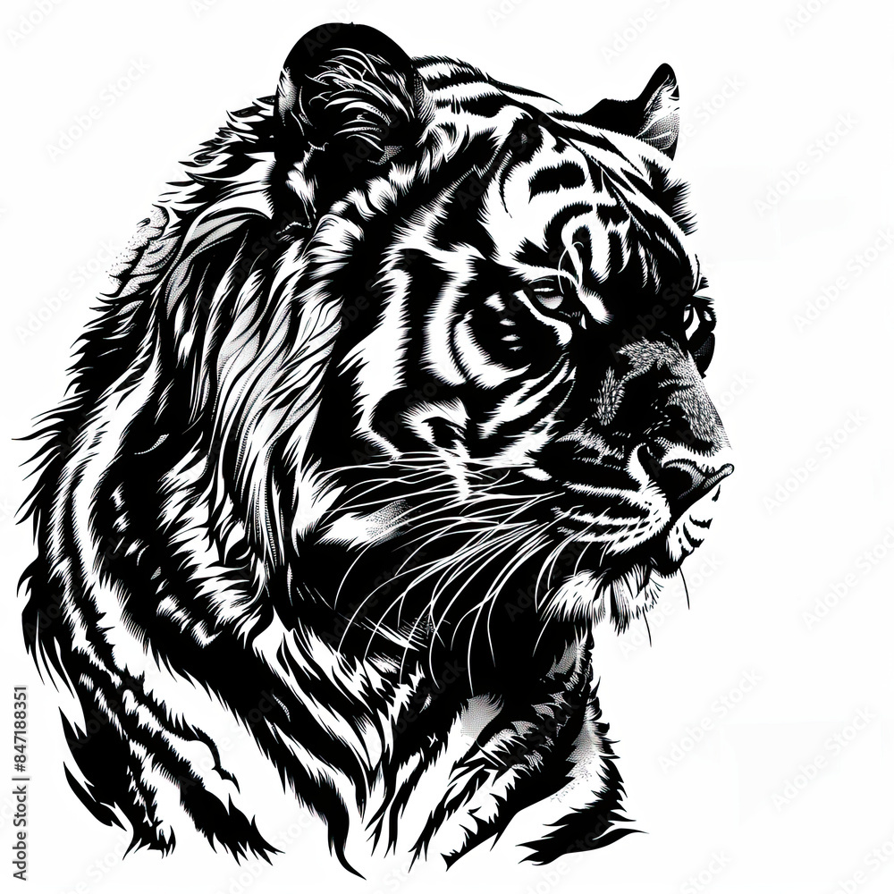 Obraz premium A black and white drawing of a tiger 's head