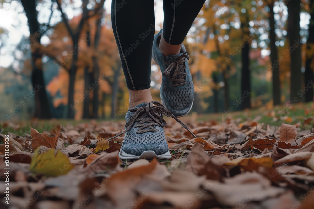 Woman running in the woods during autumn is keeping her new year resolutions Woman running in the woods during autumn is keeping her new year resolutions