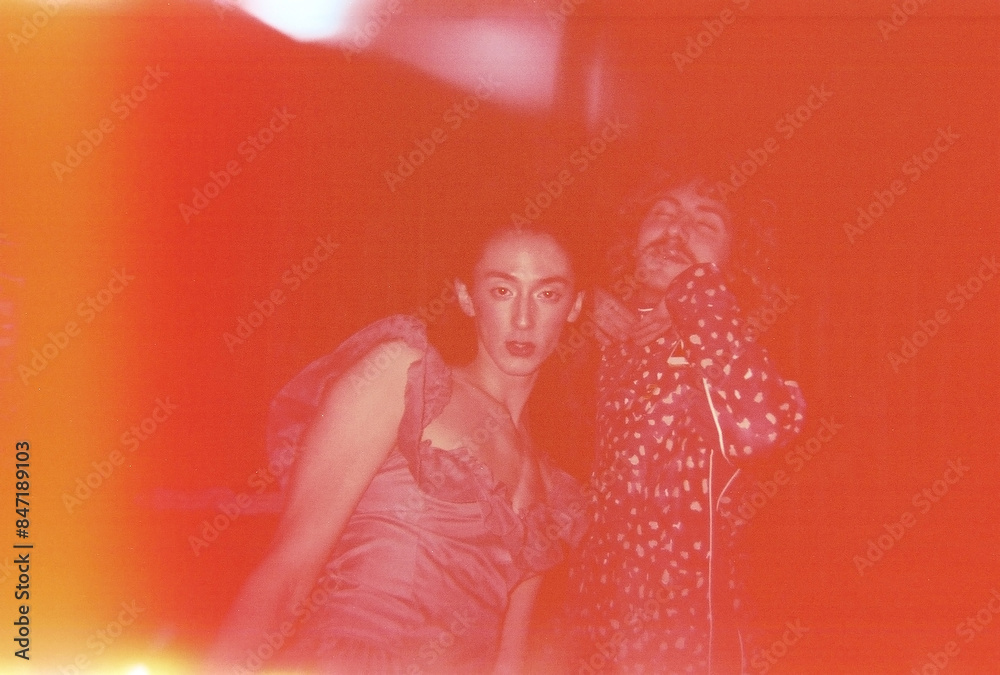 Analog Photography. Dancing together at home party Analog Photography. Dancing together at home party