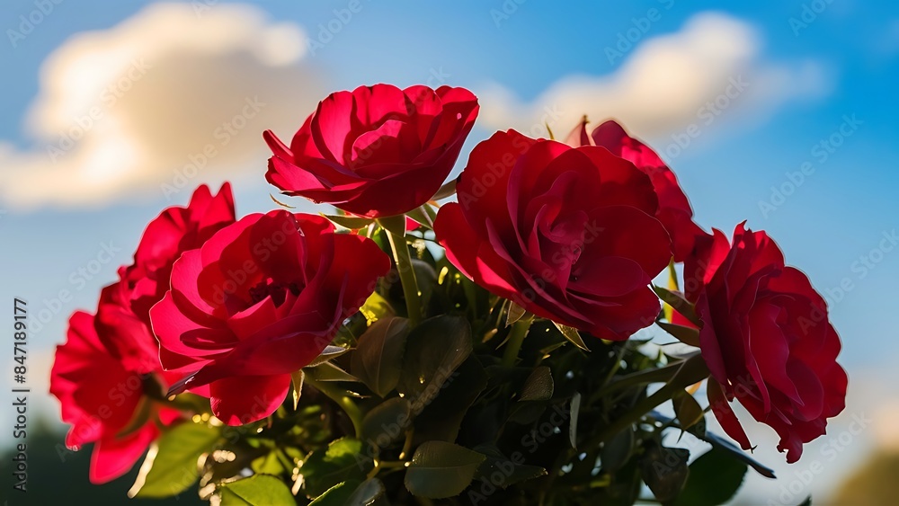 Little bush of red rose with sunshine Little bush of red rose with sunshine