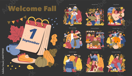 Welcome Fall. Flat Vector Illustration