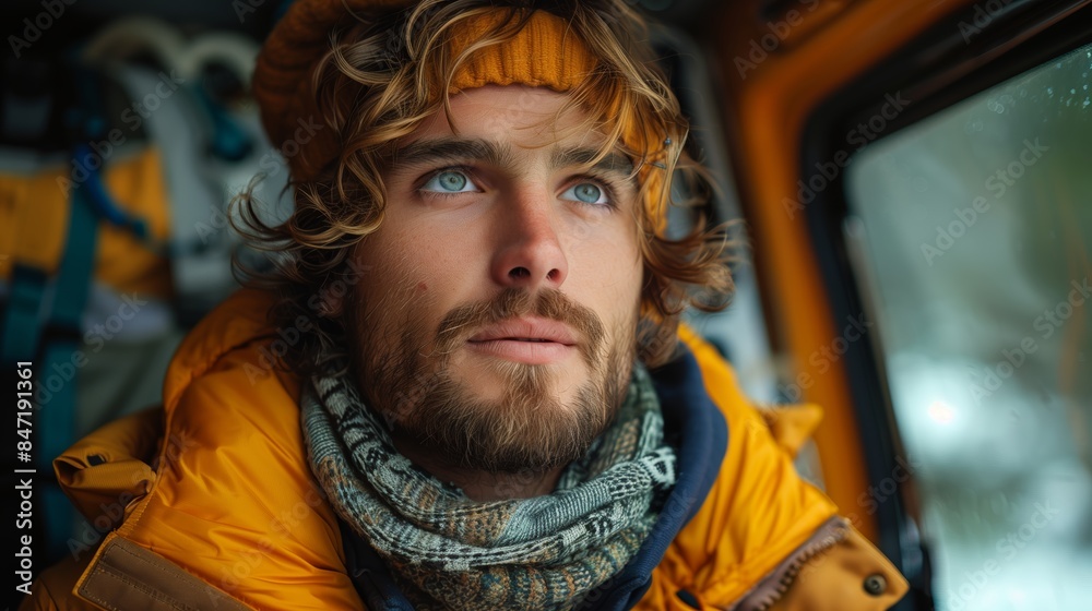 Young Man With Wavy Hair Driving a Vehicle