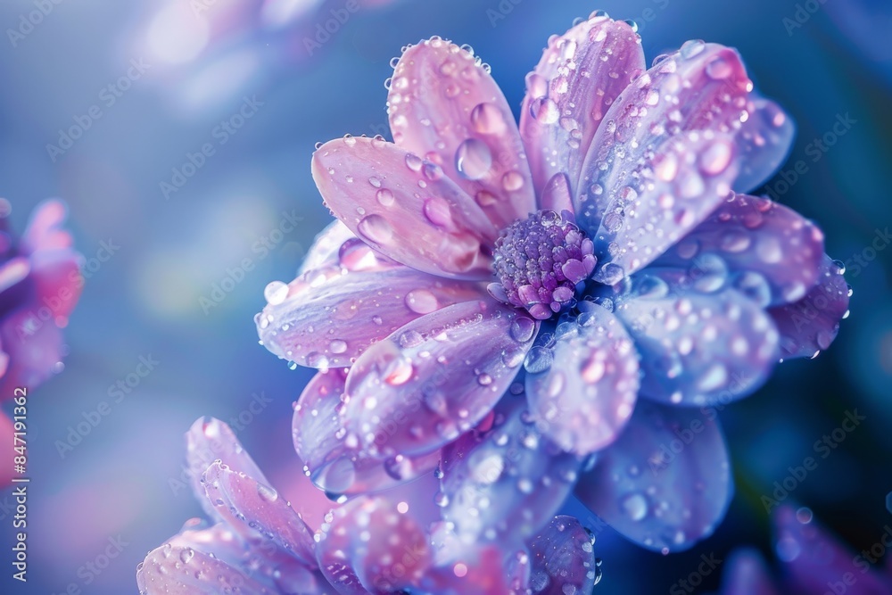 Purple Flower with Dewdrops Close-Up Purple Flower with Dewdrops Close-Up