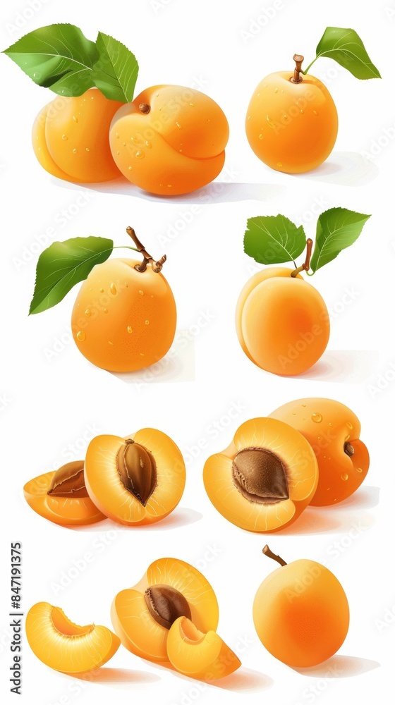 A bunch of ripe apricots with leaves