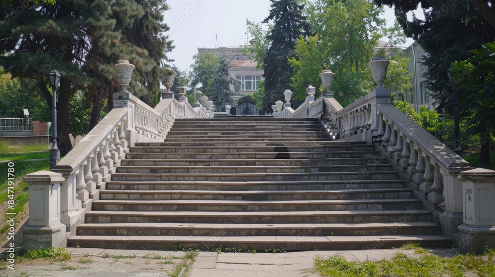 a large stone staircase with white railings leading to the palace entrance, featuring wide gray marble steps for an imposing entrance. a large stone staircase with white railings leading to the palace entrance, featuring wide gray marble steps for an imposing entrance.