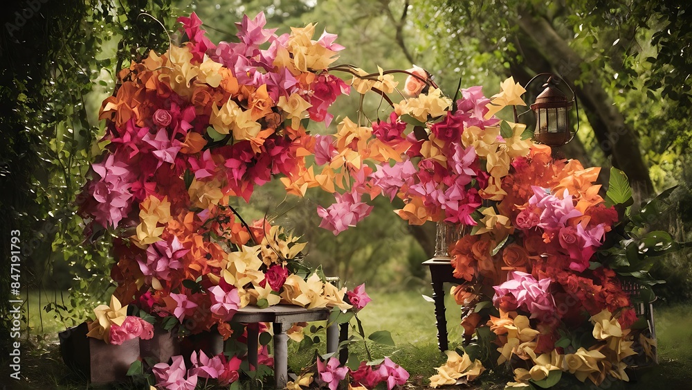 Paper flowers or bougainvillea in the garden or nature park vintage Paper flowers or bougainvillea in the garden or nature park vintage