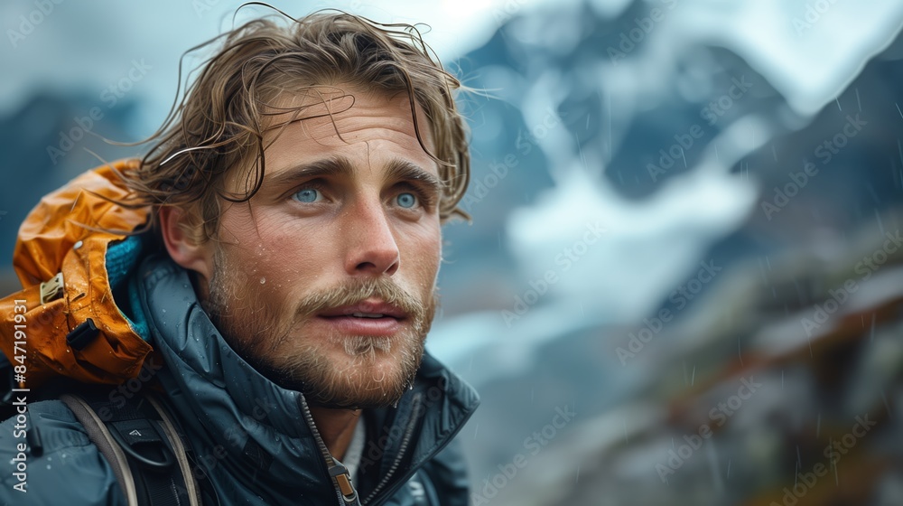 Close Up Portrait of a Young Man Hiking in the Mountains. Close Up Portrait of a Young Man Hiking in the Mountains.