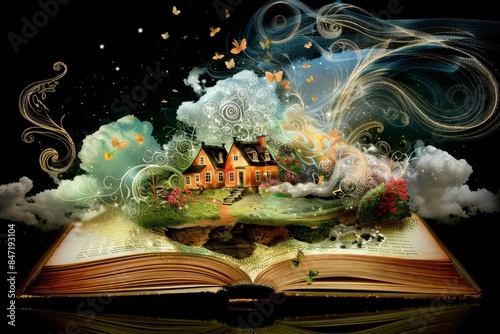 Fantasy Storybook: Open Book with Whimsical Illustrations