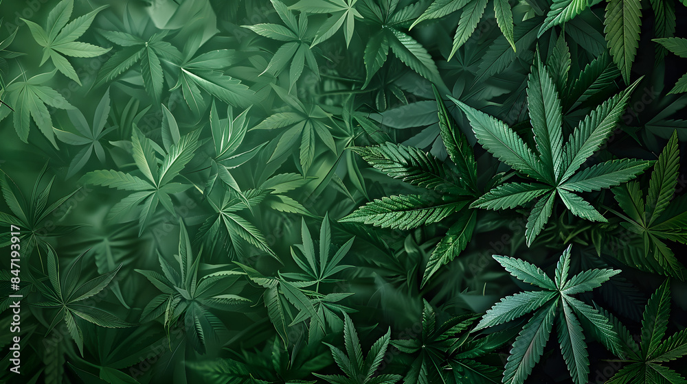 Lush green cannabis leaves with natural texture and vibrant foliage background. Ideal for nature, health, and medicinal usage designs, with copy space Lush green cannabis leaves with natural texture and vibrant foliage background. Ideal for nature, health, and medicinal usage designs, with copy space