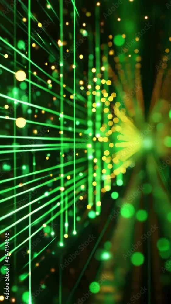 Green and yellow line of dots that are all connected Green and yellow line of dots that are all connected