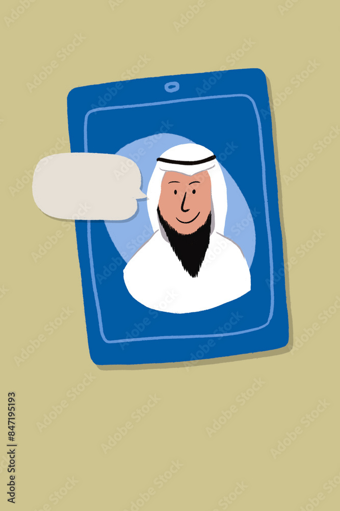 Muslim man chats on tablet Muslim man chats on tablet