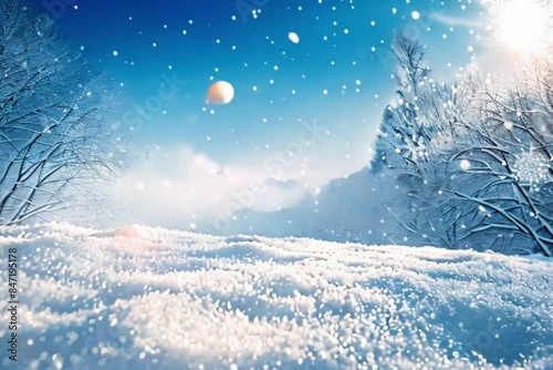 Beautiful winter season with snow falling, wind and a eye catching beauty of blue sky  photo