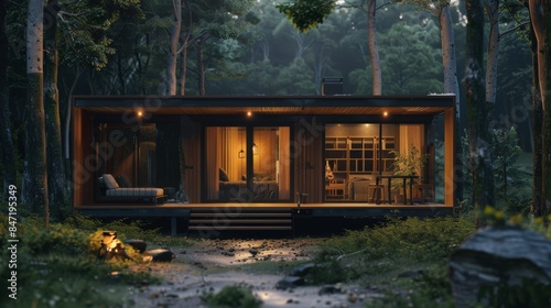 Cozy Forest Home Stay with Warm Indoor Decor Generative AI © Alexander