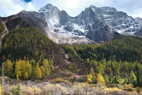 The Autumn in Siguniang Mountain at west of the capital city of Chengdu in Xiaojin country ,Sichuan ,China photo