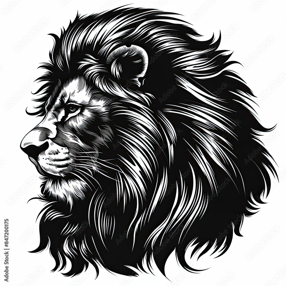 Obraz premium A black and white drawing of a lion 's head