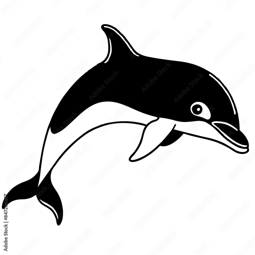 Obraz premium Black silhouette of a jumping dolphin.