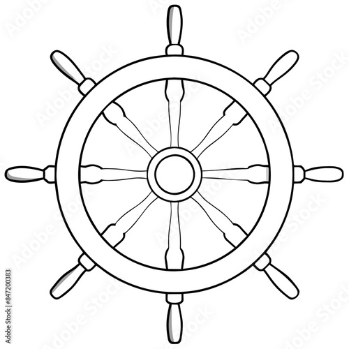  Line drawing of a ship's steering wheel