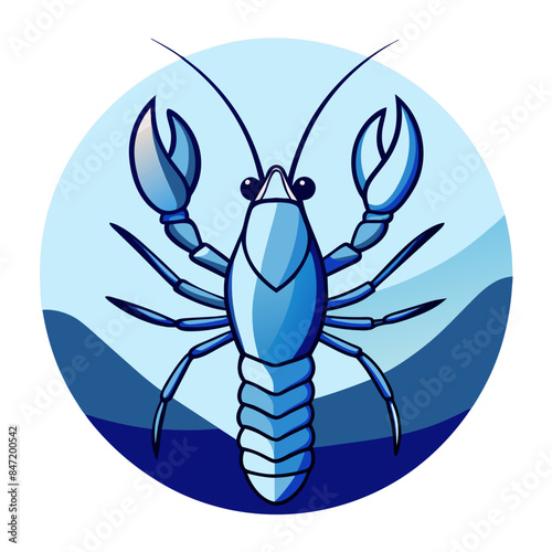 Illustration of a blue lobster with ocean waves.