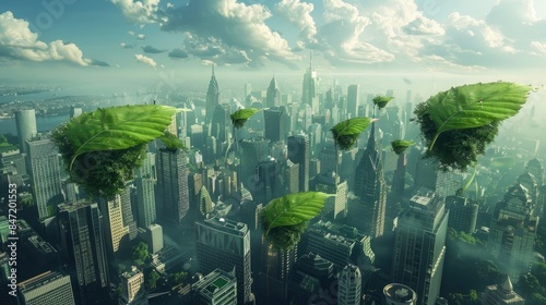 Earth Day in a world where cities are built on giant leaves floating in the air #847201553