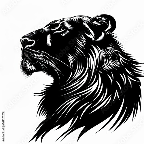 A black and white drawing of a lion 's head