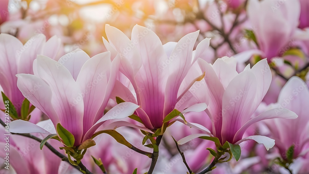 Obraz premium Close up picture of pink blooming magnolia blossoms