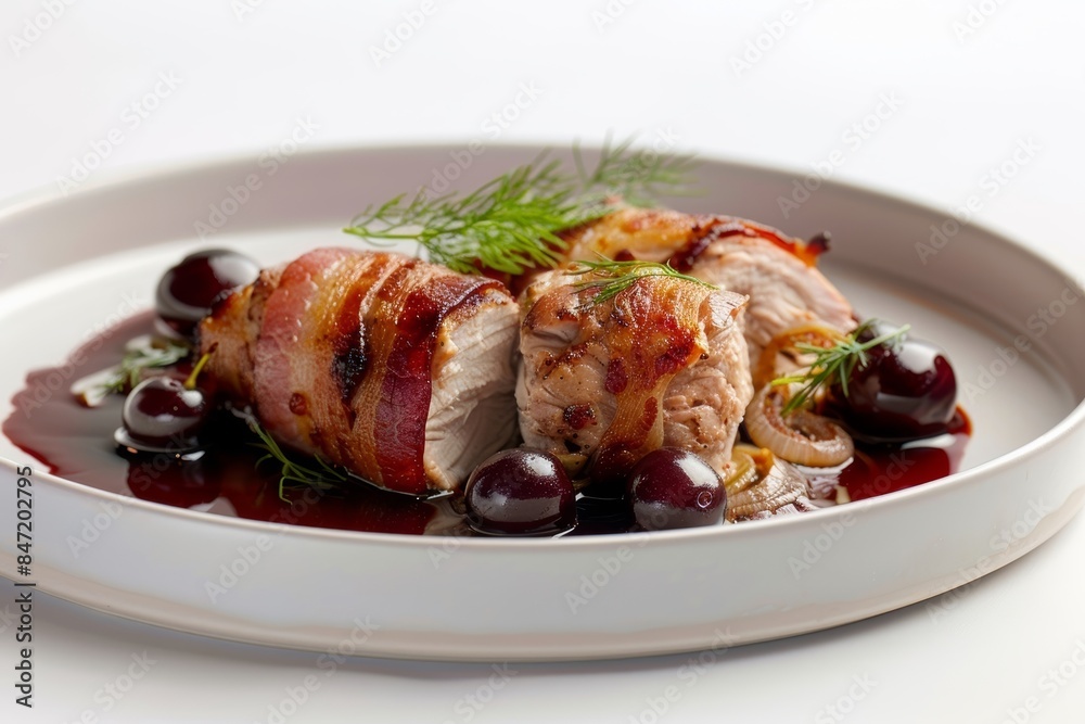 Bacon-Wrapped Pork with Sour Cherry Drizzle Bacon-Wrapped Pork with Sour Cherry Drizzle