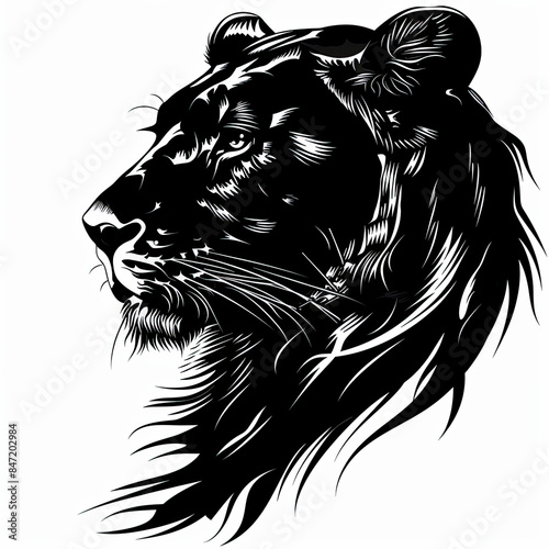 A black and white drawing of a lion 's head