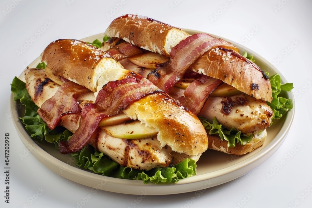 Rich Bacon-Wrapped Chicken Sandwich with Golden Brown Grilled Chicken Rich Bacon-Wrapped Chicken Sandwich with Golden Brown Grilled Chicken