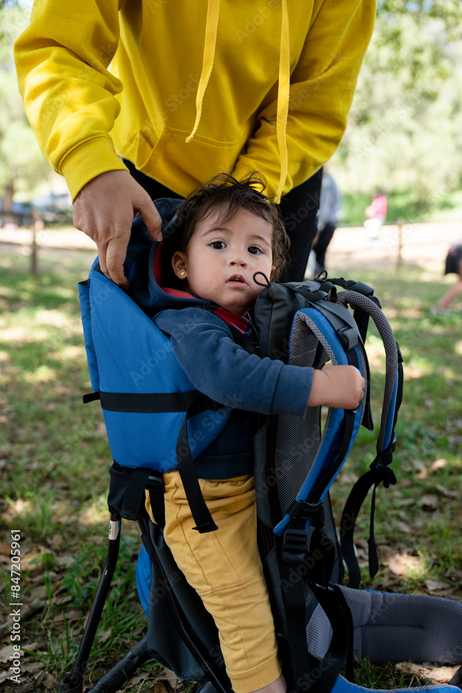 Toddler adventure in a backpack carrier Toddler adventure in a backpack carrier