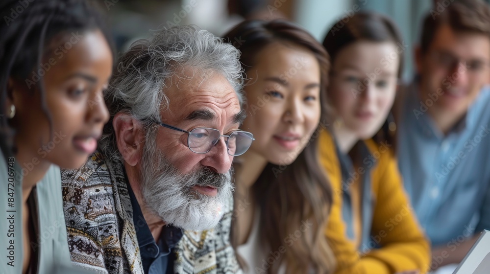 Diverse Group of Multiethnic Young and Senior Adults Finding a Solution to a Team Assignment, Undergoing Workforce Training Program for Improving Skills of Employees and Prospective Job Applicants