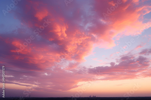 Sunset Sky Clouds in the evening with Red, Orange, Yellow and purple sunlight on Golden hour after sundown, Romantic sky in summer on Dusk Twilight