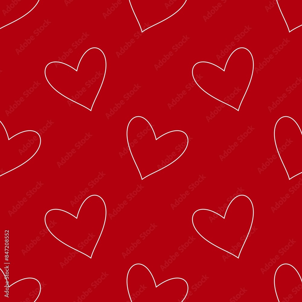 White outlines of hearts on a red background repeating pattern White outlines of hearts on a red background repeating pattern